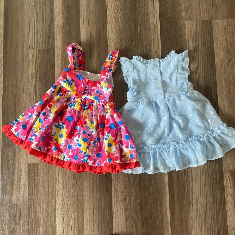 Nanette Baby Light Blue Ruffle Dress and floral red and pink bundle size 12M